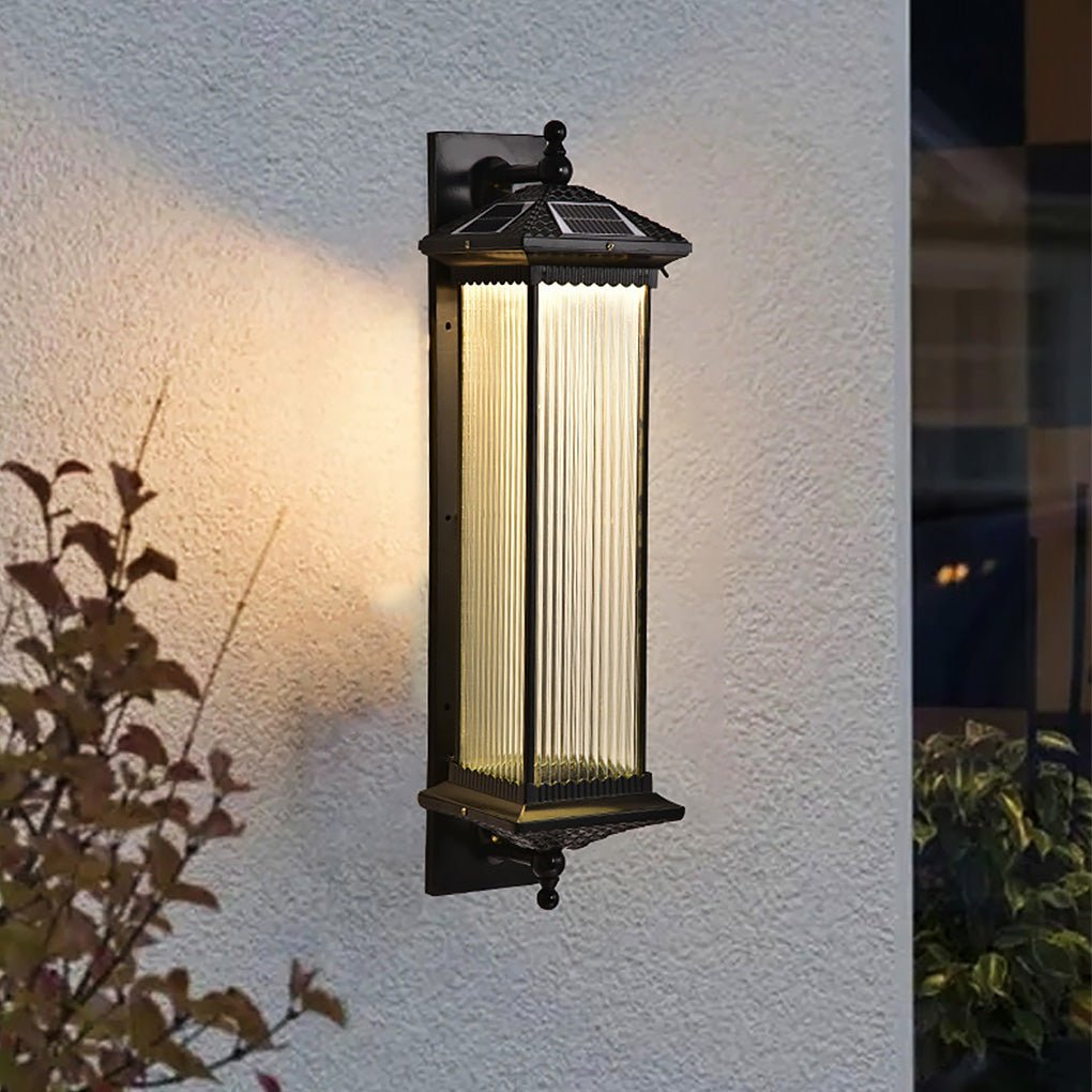 Vintage Striped Glass Shade Solar Outdoor Wall Lamp