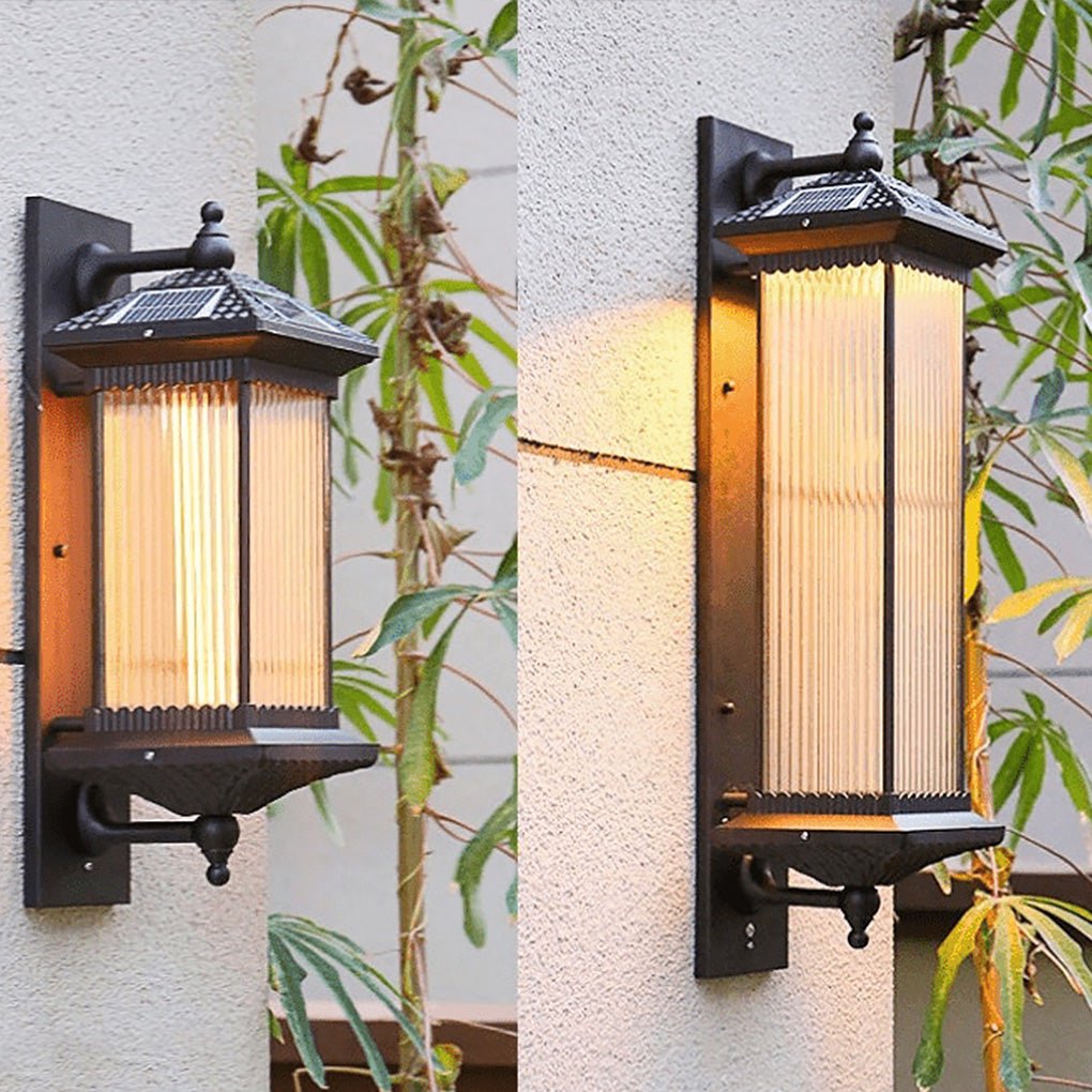 Vintage Striped Glass Shade Solar Outdoor Wall Lamp