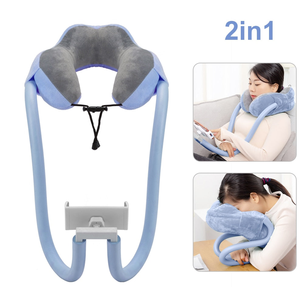 2-in-1 U-Shaped Neck Pillow With Gooseneck Tablet Phone Holder - Getitt