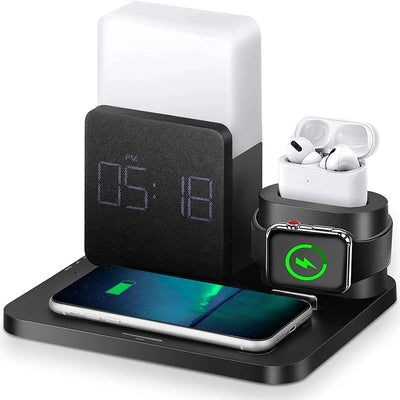 4 In 1 Fast Wireless Charger Station Alarm Clock with Lamp for Apple - Getitt