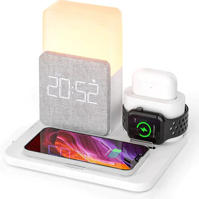 4 In 1 Fast Wireless Charger Station Alarm Clock with Lamp for Apple - Getitt