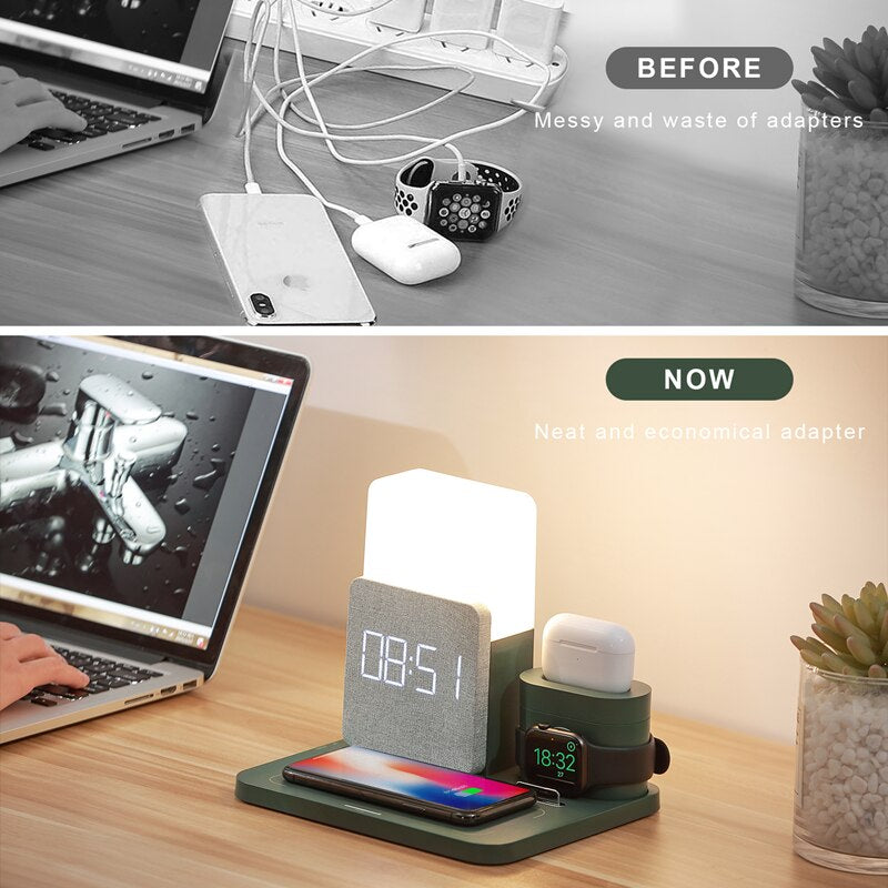 4 In 1 Fast Wireless Charger Station Alarm Clock with Lamp for Apple - Getitt