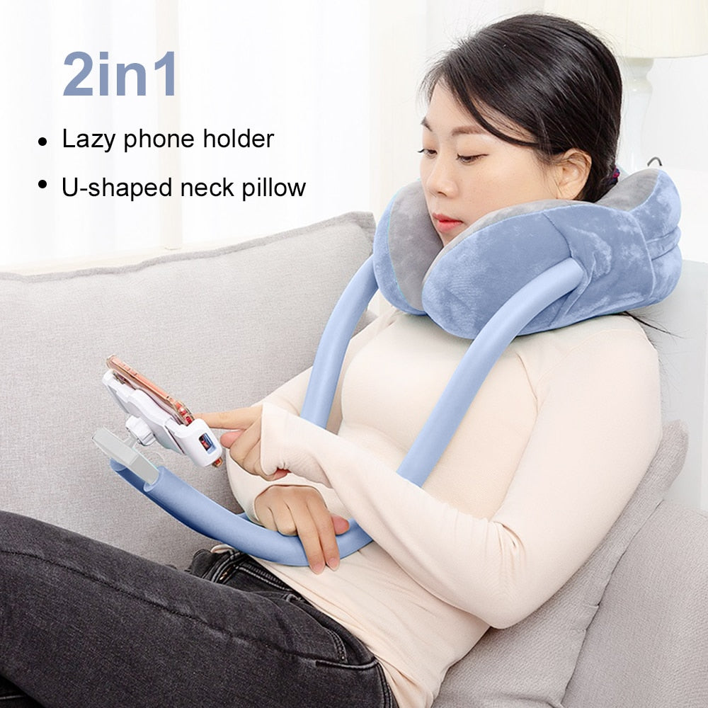 2-in-1 U-Shaped Neck Pillow With Gooseneck Tablet Phone Holder - Getitt